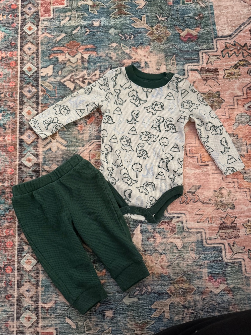 Carter's Green and White Dinosaur Print 2-Piece Baby Matching Set